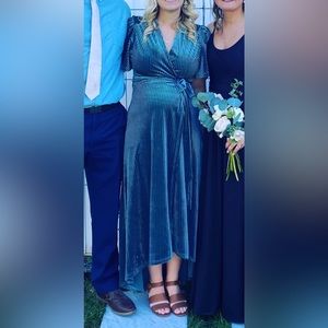 Blue velvet maternity dress